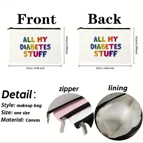 NEW| All My Diabetes Stuff Funny Supplies Canvas Travel Small Pouch - Picture 4 of 5